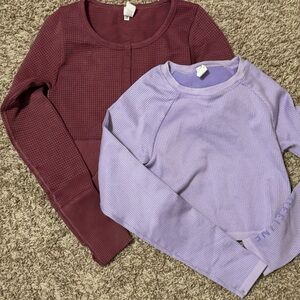 2 Aerie Long Sleeve Waffle Knit Tops - Lavender and Burgundy